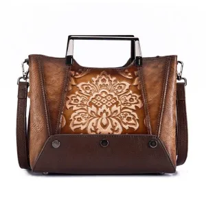 100% Genuine Leather Women Bag National Style New Retro Tote Handbag