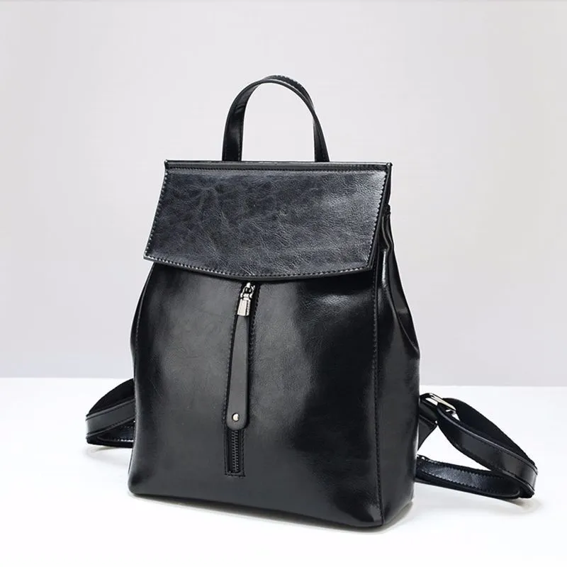 2025 new women's bags,  fashion genuine leather retro backpacks, oil wax cowhide backpacks, trendy school bags, Guangzhou wholesale