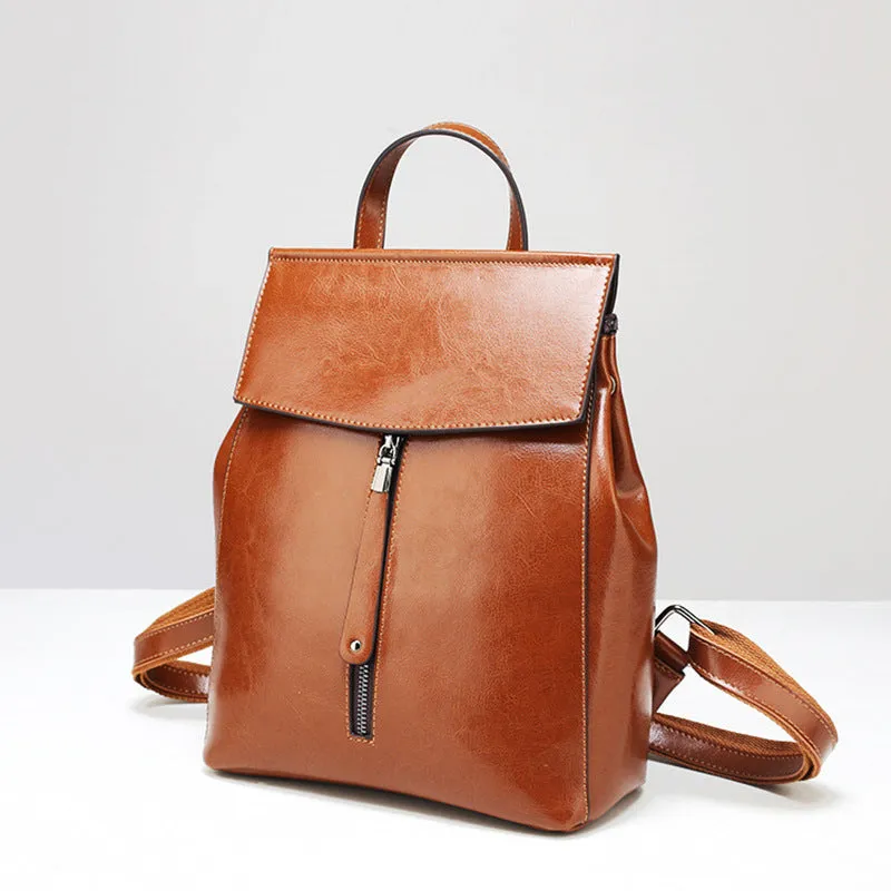 2025 new women's bags,  fashion genuine leather retro backpacks, oil wax cowhide backpacks, trendy school bags, Guangzhou wholesale