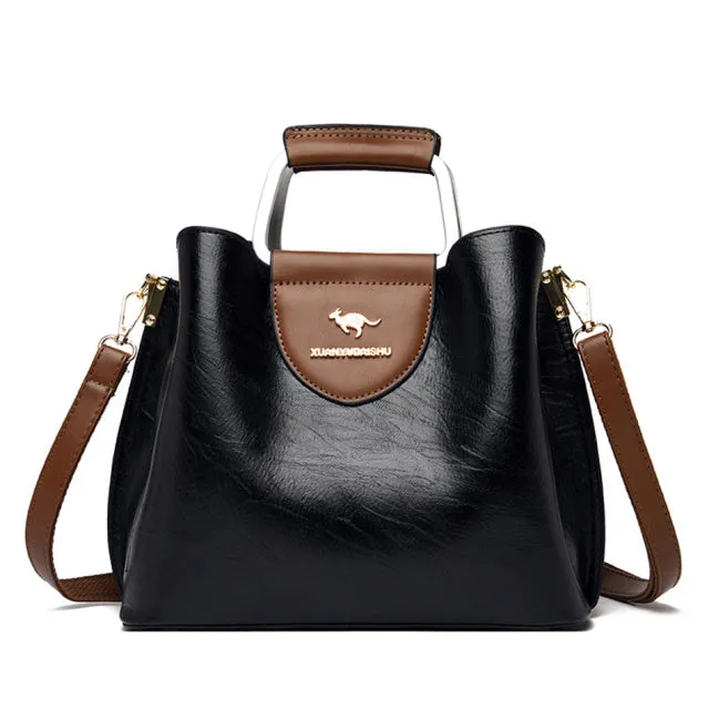3 Layers Brand Small Tote Bag Oil Skin Leather Luxury Handbags Women Bags Designer Ladies Shoulder Crossbody Hand Bags for Women