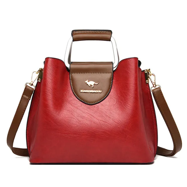 3 Layers Brand Small Tote Bag Oil Skin Leather Luxury Handbags Women Bags Designer Ladies Shoulder Crossbody Hand Bags for Women