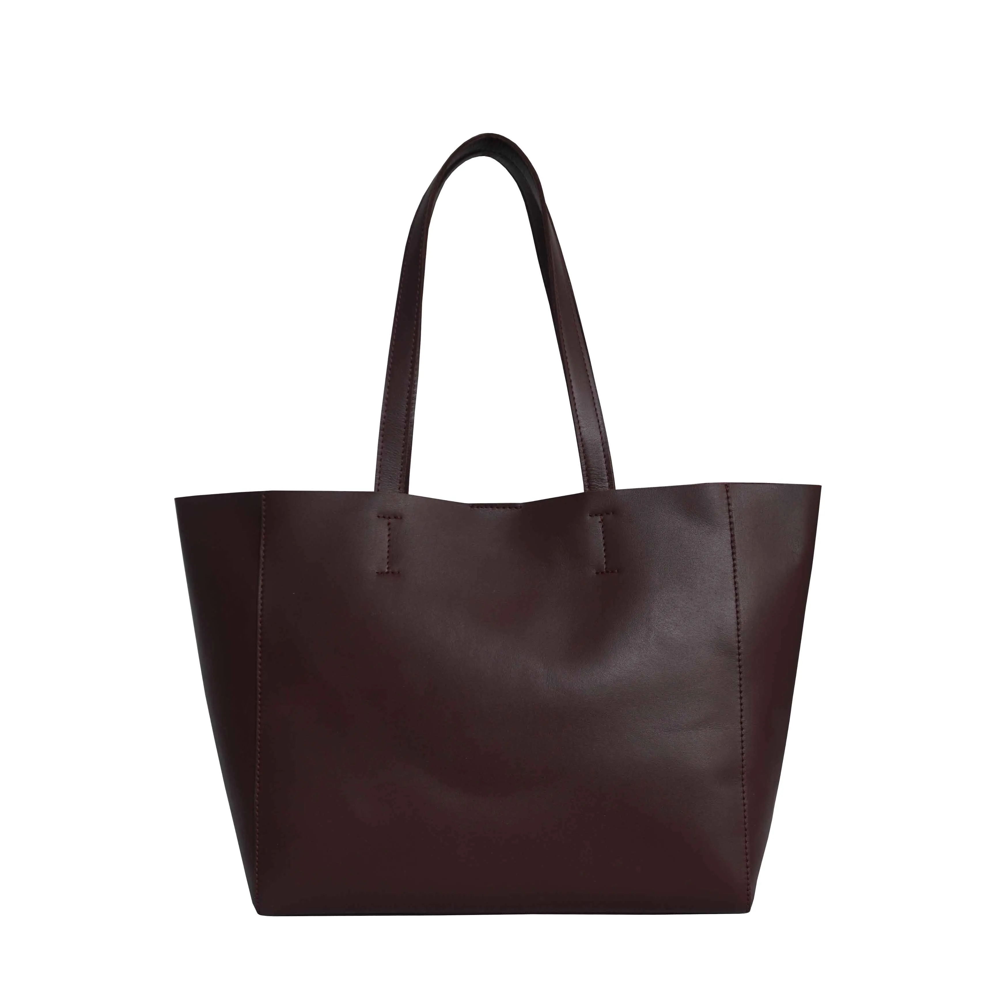 'ABINGDON' Burgundy Real Leather Unlined Designer Tote Bag