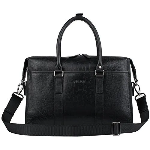 Banuce Men Black Genuine Leather Briefcase Business Travel Tote Shoulder Messenger Bag
