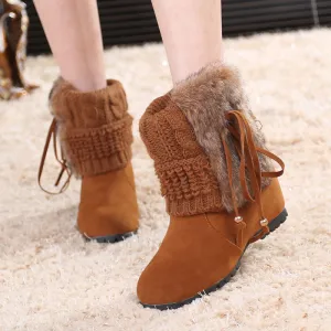 Beads Faux Fur Inside Wedge Heel Short Snow Boots