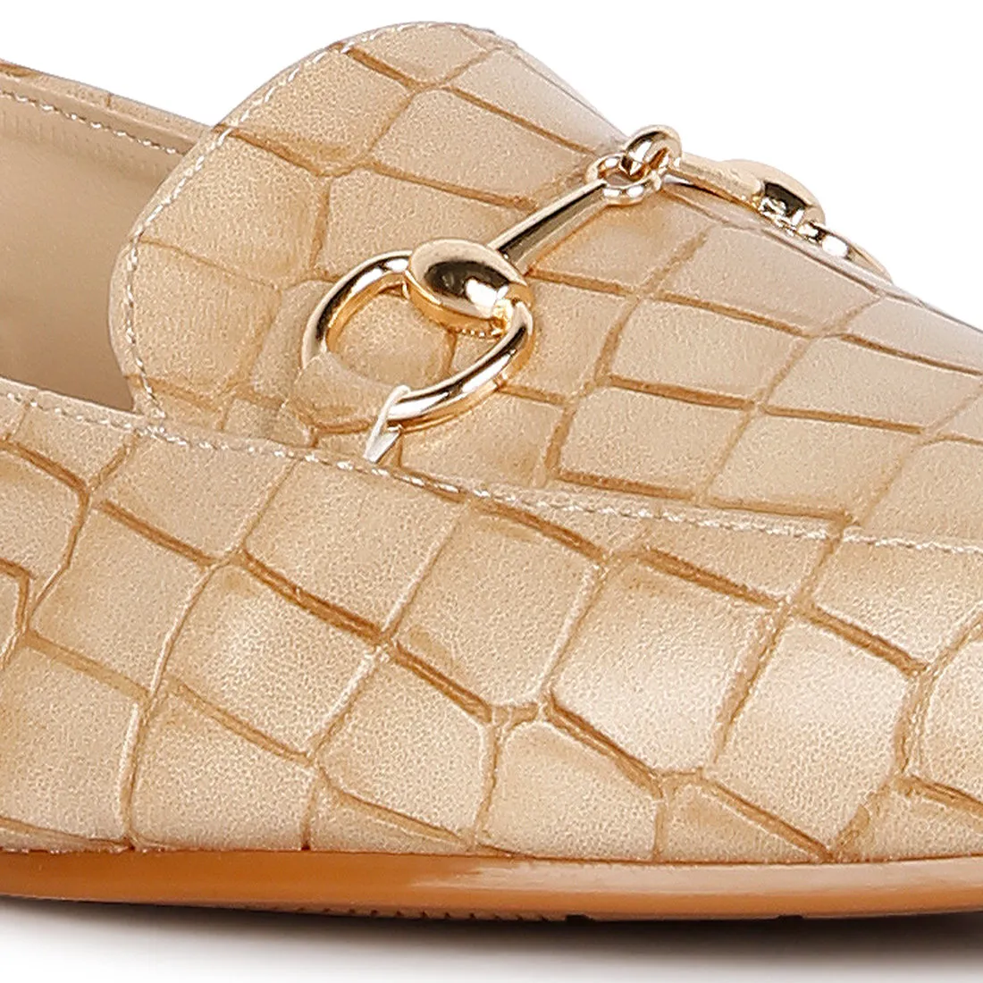 Beige Croc Slingback Flat Sandals