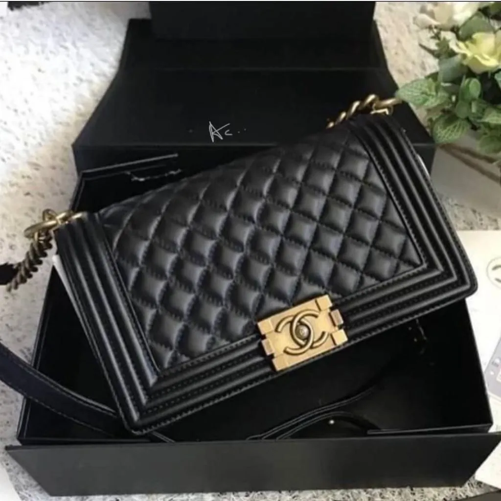 Black Double Flap Leather Sling Shoulder Handbag For Women