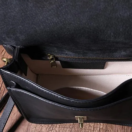 Black Handbag Genuine Leather Brown Fashion Side Bag Work Shoulder Bag Purse