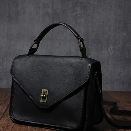 Black Handbag Genuine Leather Brown Fashion Side Bag Work Shoulder Bag Purse