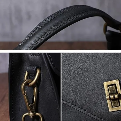 Black Handbag Genuine Leather Brown Fashion Side Bag Work Shoulder Bag Purse
