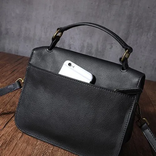 Black Handbag Genuine Leather Brown Fashion Side Bag Work Shoulder Bag Purse