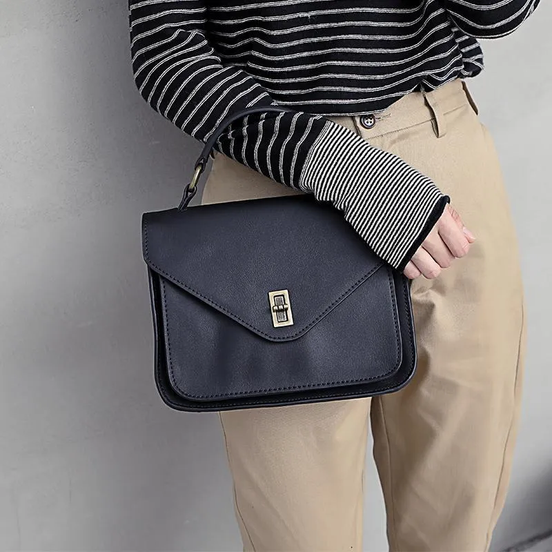 Black Handbag Genuine Leather Brown Fashion Side Bag Work Shoulder Bag Purse