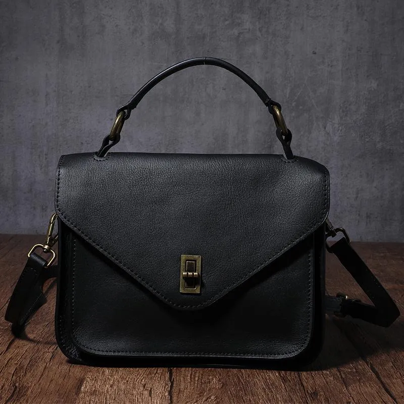 Black Handbag Genuine Leather Brown Fashion Side Bag Work Shoulder Bag Purse