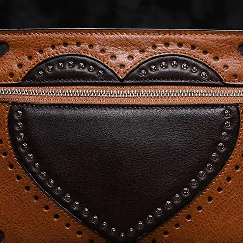 Black Vintage Womens Genuine Leather Heart Shoulder Bag Side Bag Purse for Ladies