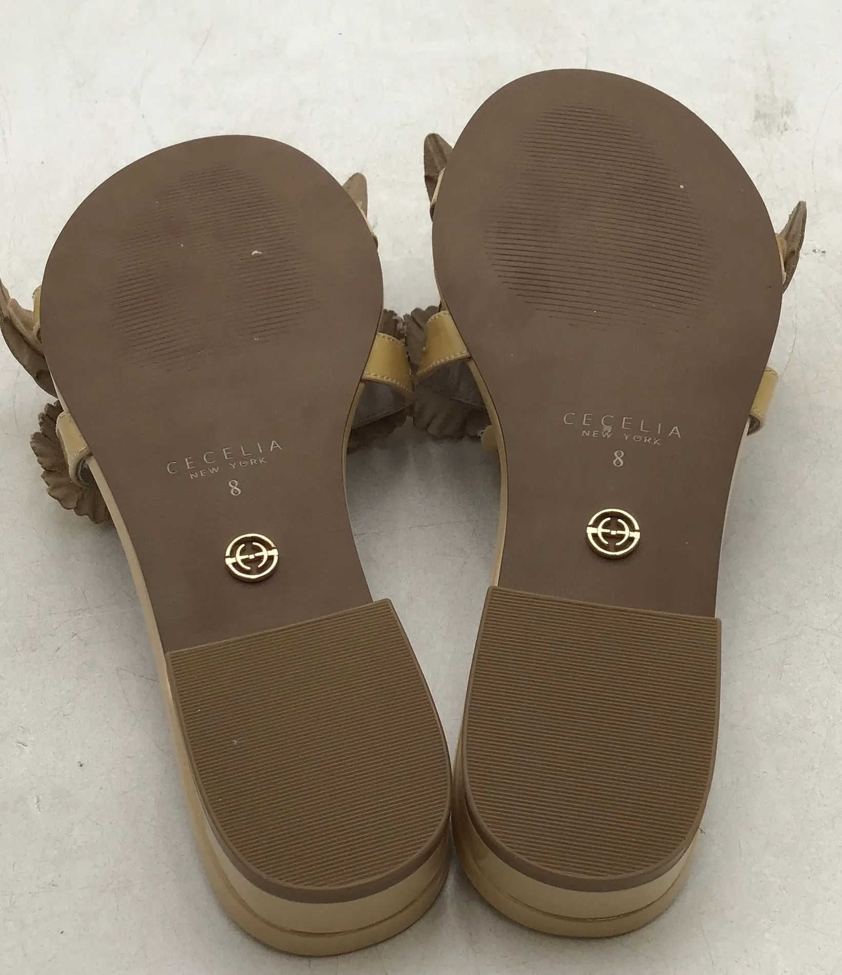 Cecelia New York Women's Gold Leather Casual Slip-On Flat Sandals - Size 8M