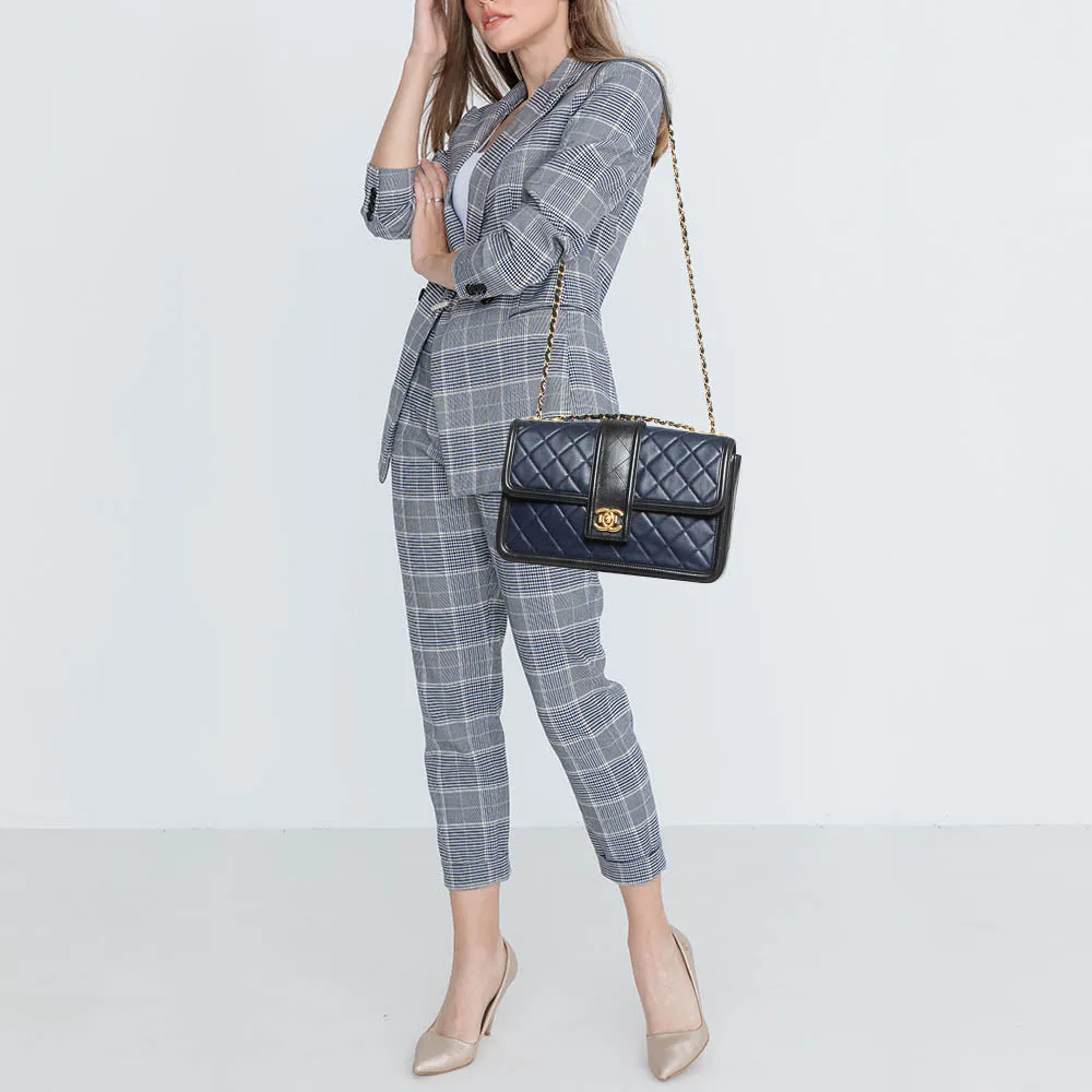CHANEL Navy Blue/Black Quilted Leather Elegant CC Shoulder Bag