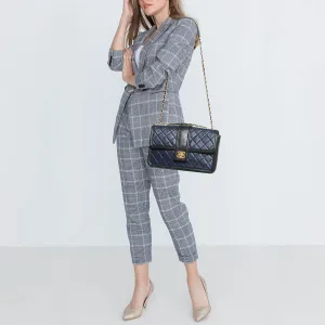 CHANEL Navy Blue/Black Quilted Leather Elegant CC Shoulder Bag
