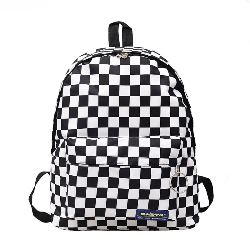 Christmas Gift 2021 Hot Sale Black and White Plaid Backpack Casual Nylon Outdoor Travel Backpack College Style Student School Bag