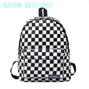 Christmas Gift 2021 Hot Sale Black and White Plaid Backpack Casual Nylon Outdoor Travel Backpack College Style Student School Bag