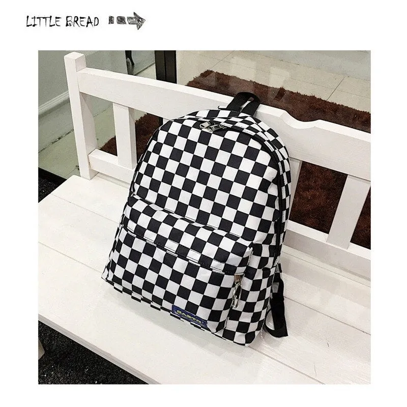 Christmas Gift 2021 Hot Sale Black and White Plaid Backpack Casual Nylon Outdoor Travel Backpack College Style Student School Bag