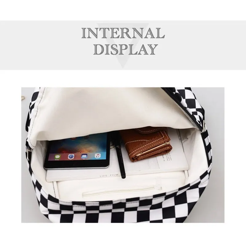 Christmas Gift 2021 Hot Sale Black and White Plaid Backpack Casual Nylon Outdoor Travel Backpack College Style Student School Bag