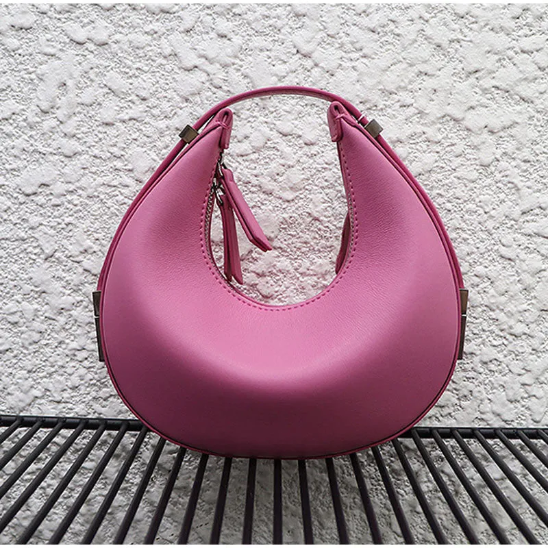 Christmas Gift Brand Designer Handbags For Women Fashion Genuine Leather Message Underarm Bags Cute Candy Color New Crescent Pack Zipper Open