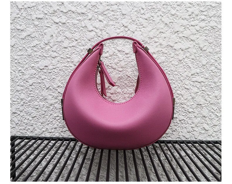 Christmas Gift Brand Designer Handbags For Women Fashion Genuine Leather Message Underarm Bags Cute Candy Color New Crescent Pack Zipper Open