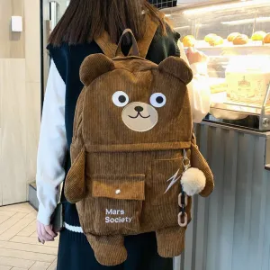 Christmas Gift Kawaii Corduroy Bear Backpacks for Cute Women Multi-pockets School Bags Large Capacity Backpack Teenage Girls School Bag Female