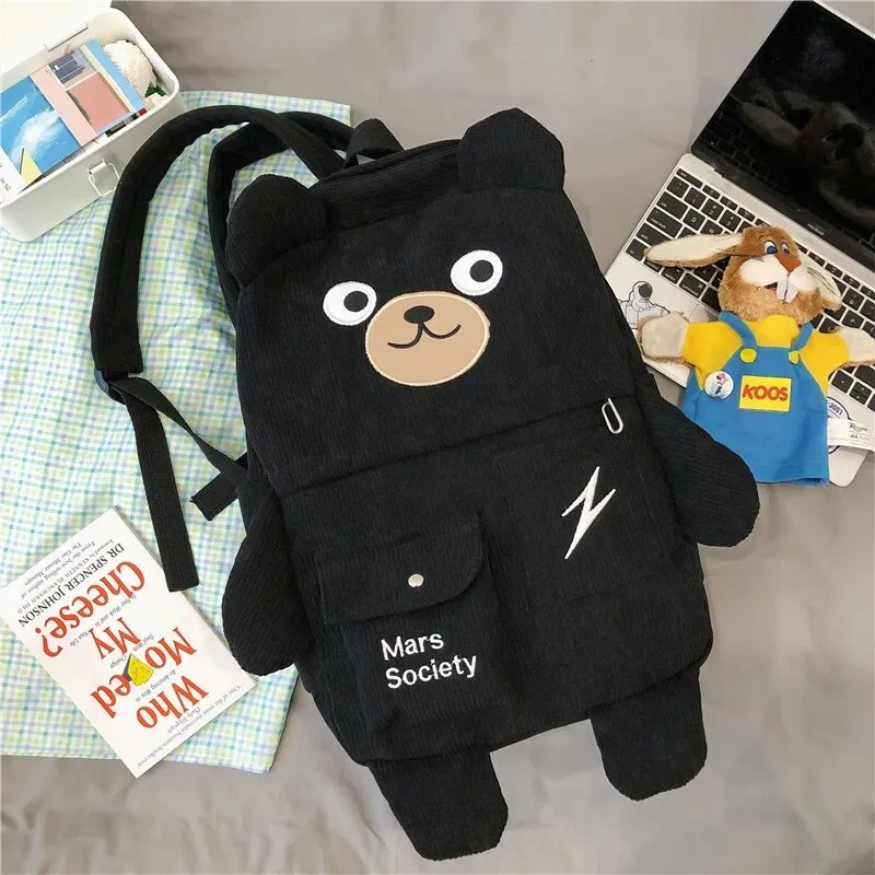 Christmas Gift Kawaii Corduroy Bear Backpacks for Cute Women Multi-pockets School Bags Large Capacity Backpack Teenage Girls School Bag Female