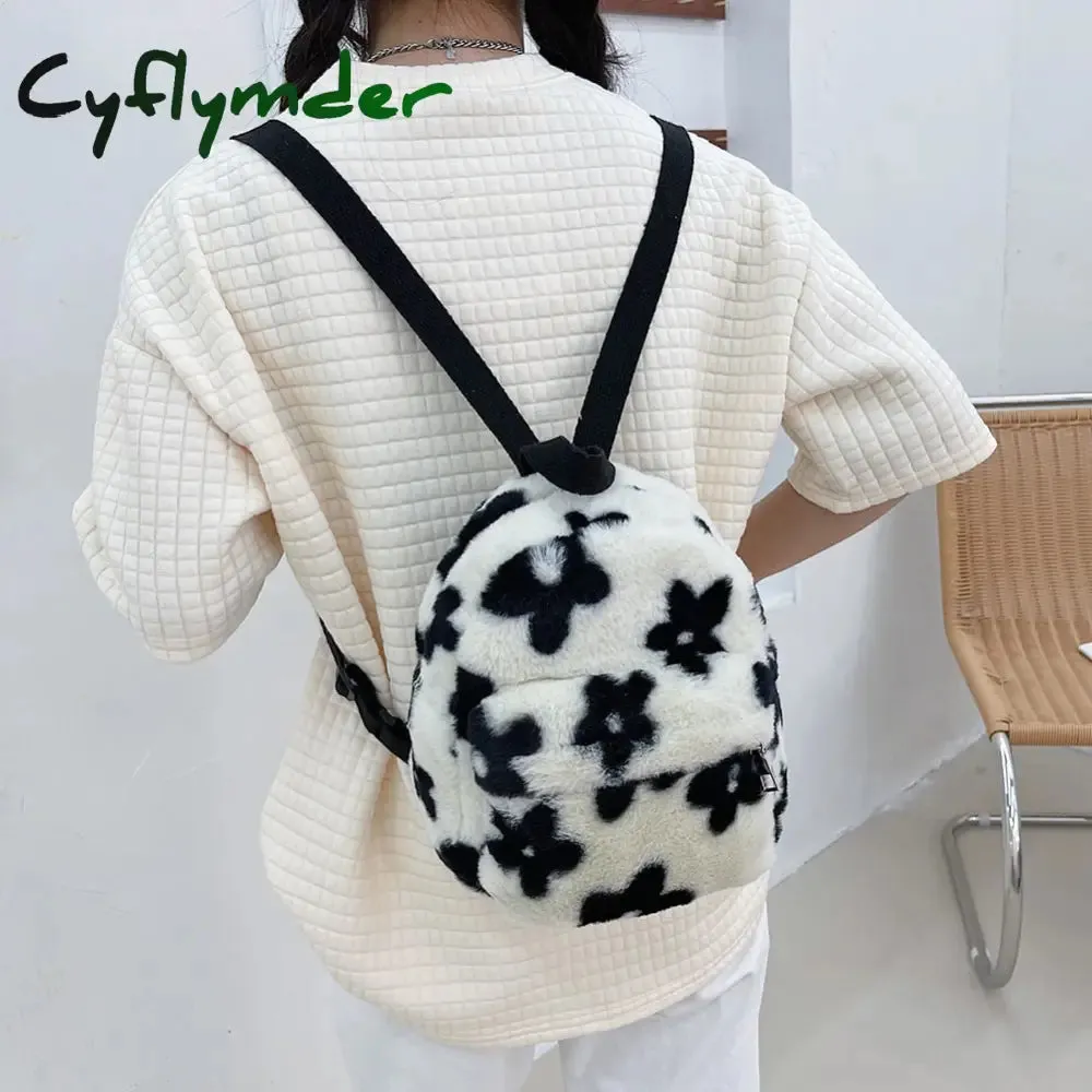Cyflymder Portable Children Travel Shopping Rucksacks Casual Autumn Winter Lamb Fleece Women's Bagpack Cute Bear Shaped Shoulder Backpack