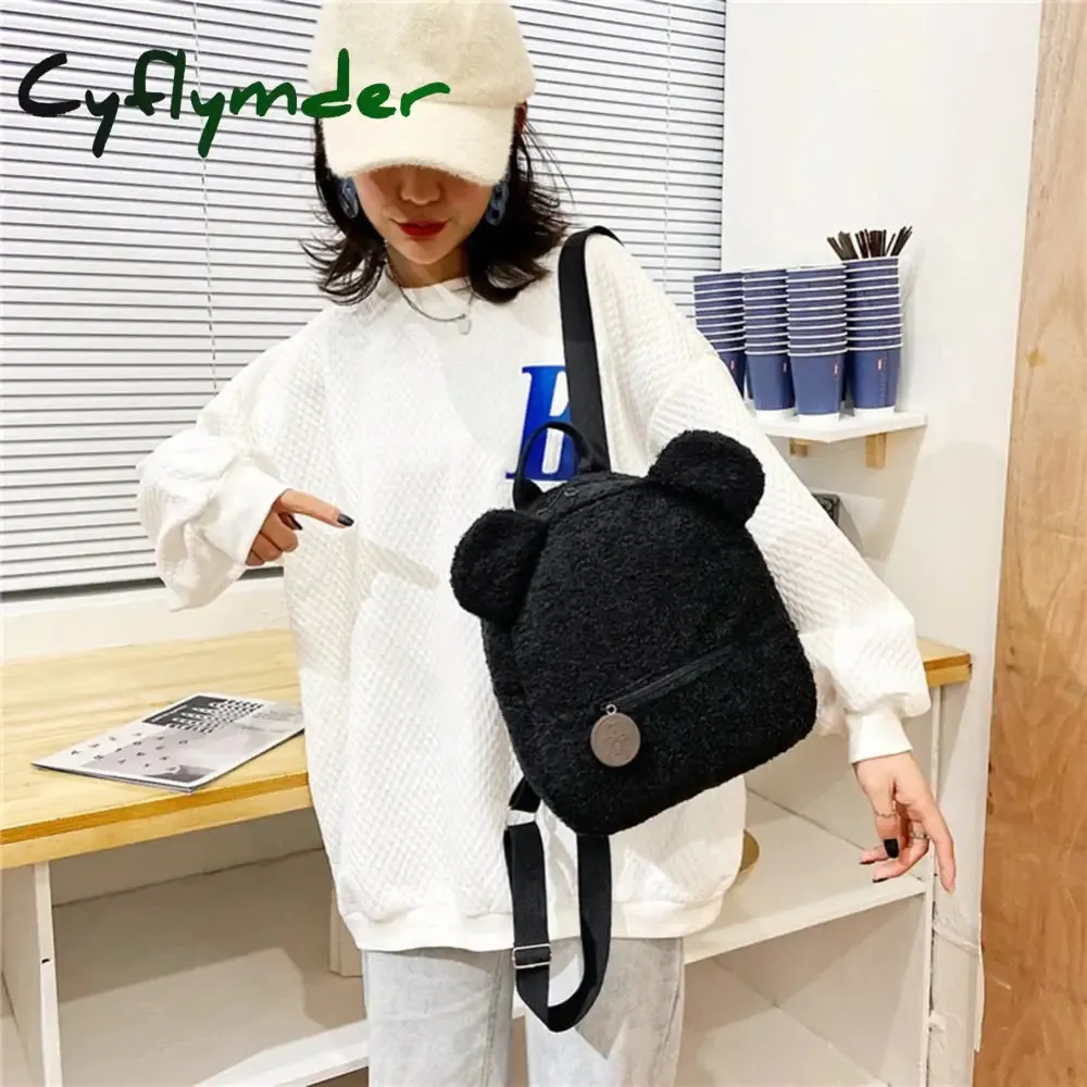 Cyflymder Portable Children Travel Shopping Rucksacks Casual Autumn Winter Lamb Fleece Women's Bagpack Cute Bear Shaped Shoulder Backpack