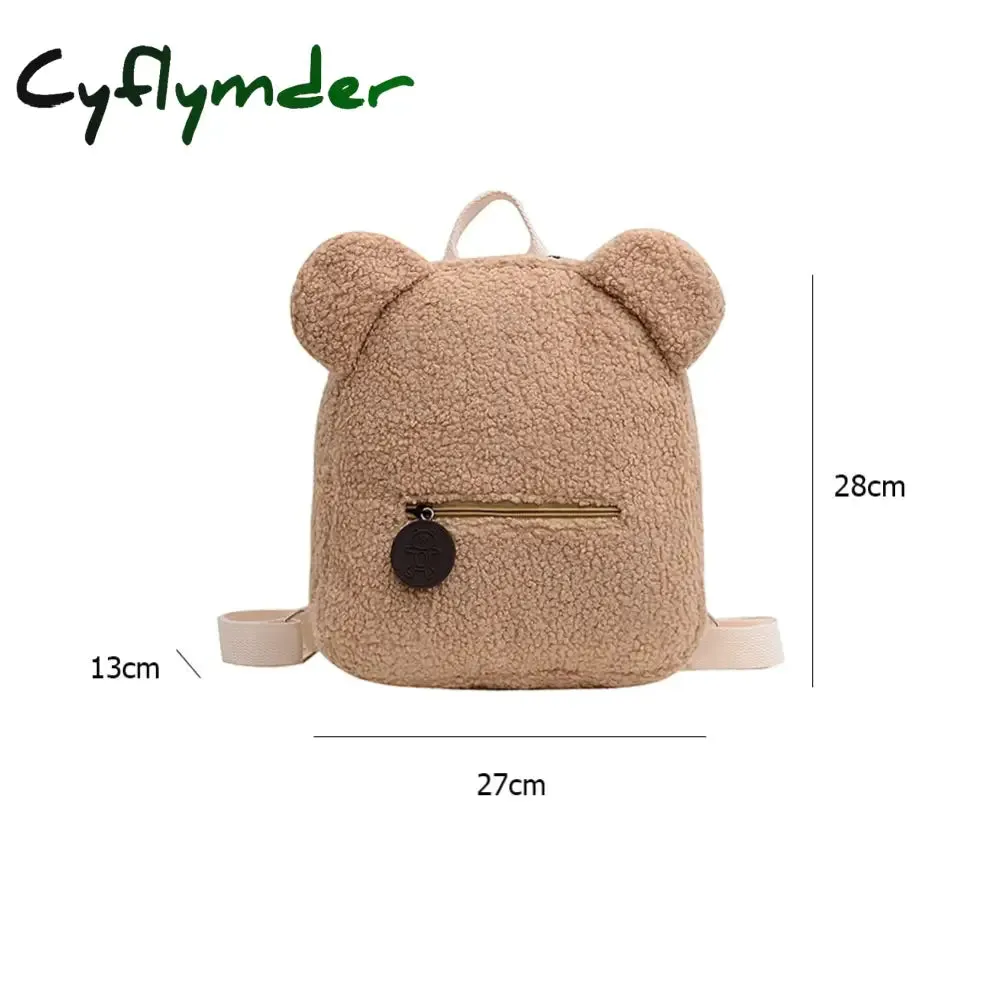 Cyflymder Portable Children Travel Shopping Rucksacks Casual Autumn Winter Lamb Fleece Women's Bagpack Cute Bear Shaped Shoulder Backpack