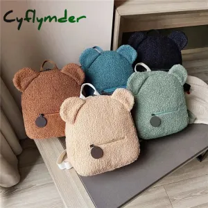 Cyflymder Portable Children Travel Shopping Rucksacks Casual Autumn Winter Lamb Fleece Women's Bagpack Cute Bear Shaped Shoulder Backpack