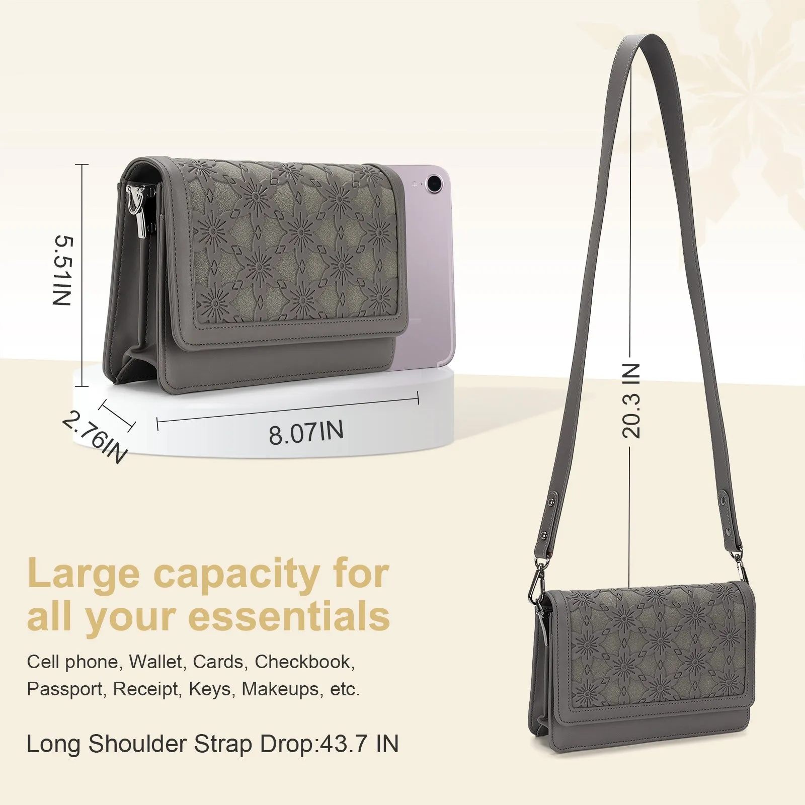 DesignerEmbossed Crossbody Bags for Women Vegan Leather Purses Small Shoulder Handbags - 1866