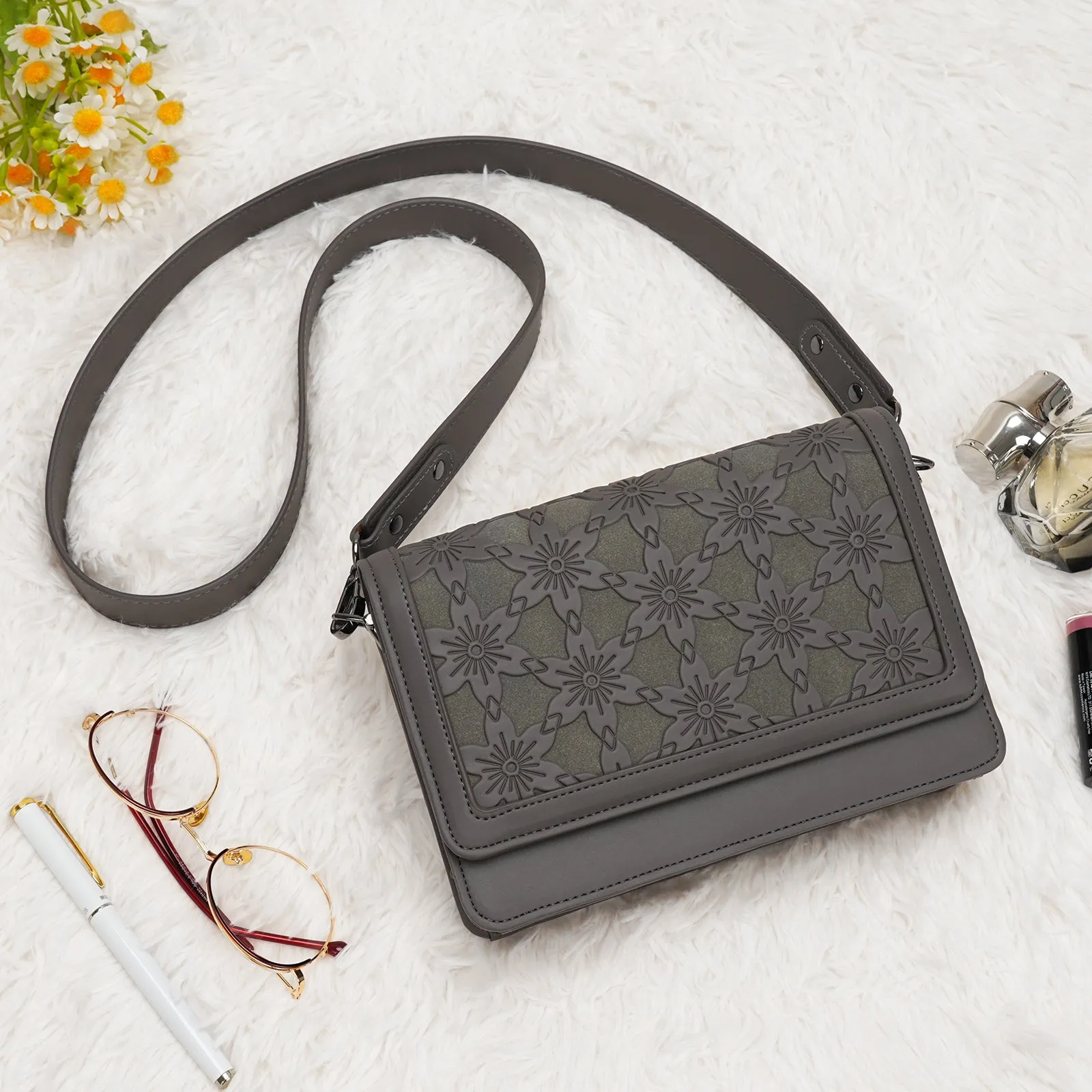 DesignerEmbossed Crossbody Bags for Women Vegan Leather Purses Small Shoulder Handbags - 1866