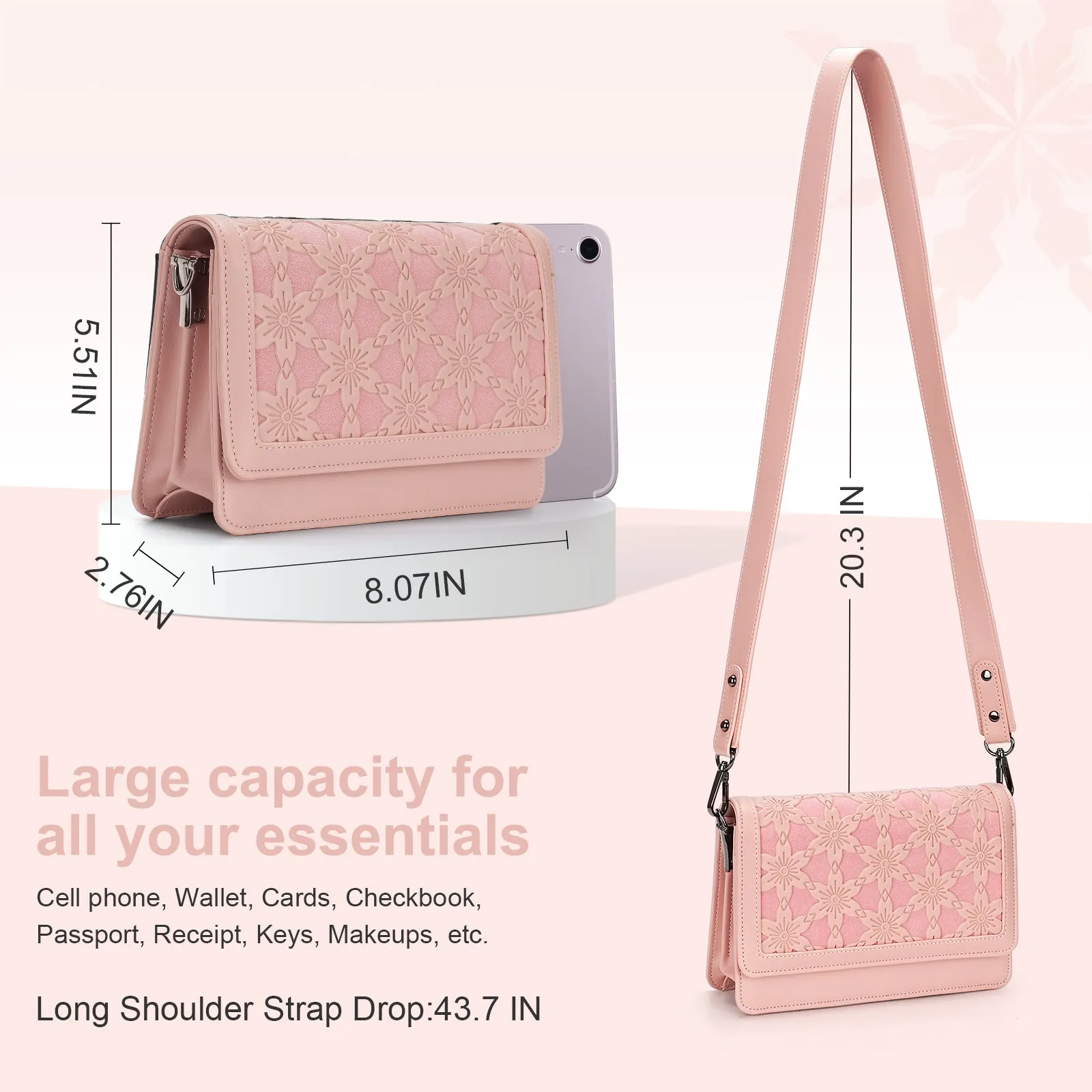 DesignerEmbossed Crossbody Bags for Women Vegan Leather Purses Small Shoulder Handbags - 1866
