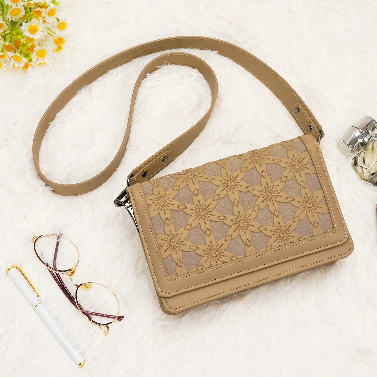DesignerEmbossed Crossbody Bags for Women Vegan Leather Purses Small Shoulder Handbags - 1866