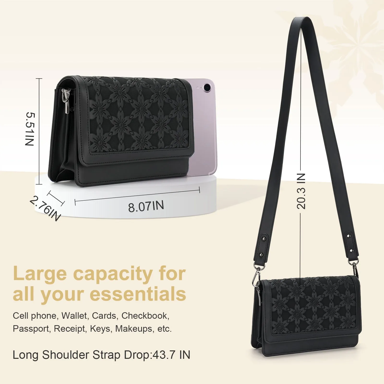 DesignerEmbossed Crossbody Bags for Women Vegan Leather Purses Small Shoulder Handbags - 1866