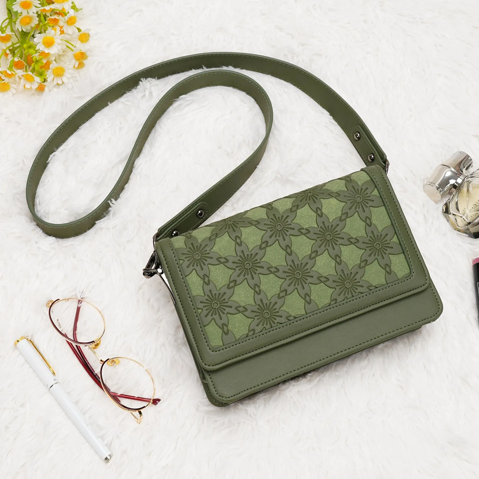 DesignerEmbossed Crossbody Bags for Women Vegan Leather Purses Small Shoulder Handbags - 1866