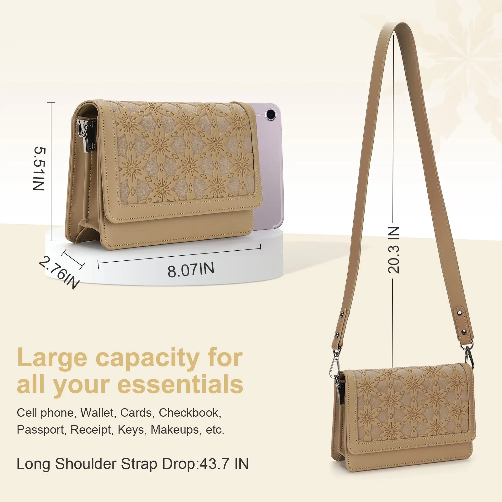 DesignerEmbossed Crossbody Bags for Women Vegan Leather Purses Small Shoulder Handbags - 1866
