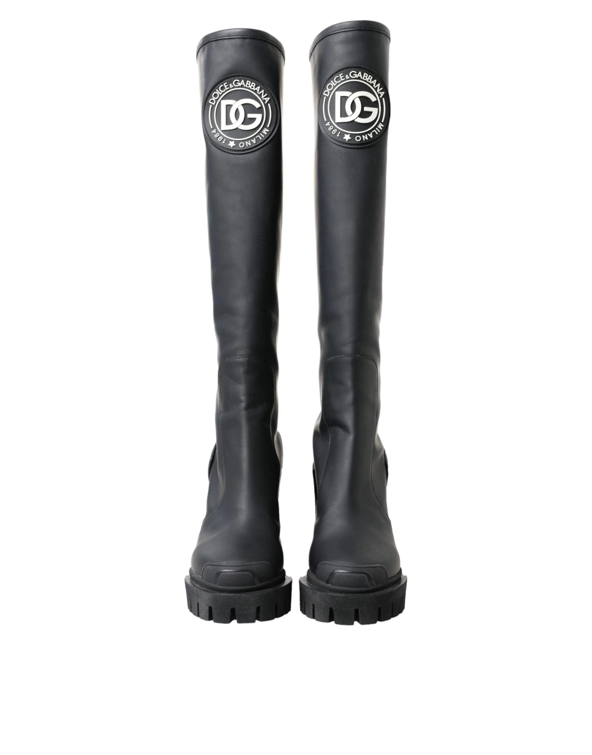 Dolce & Gabbana Black Rubber Leather High Boots Shoes