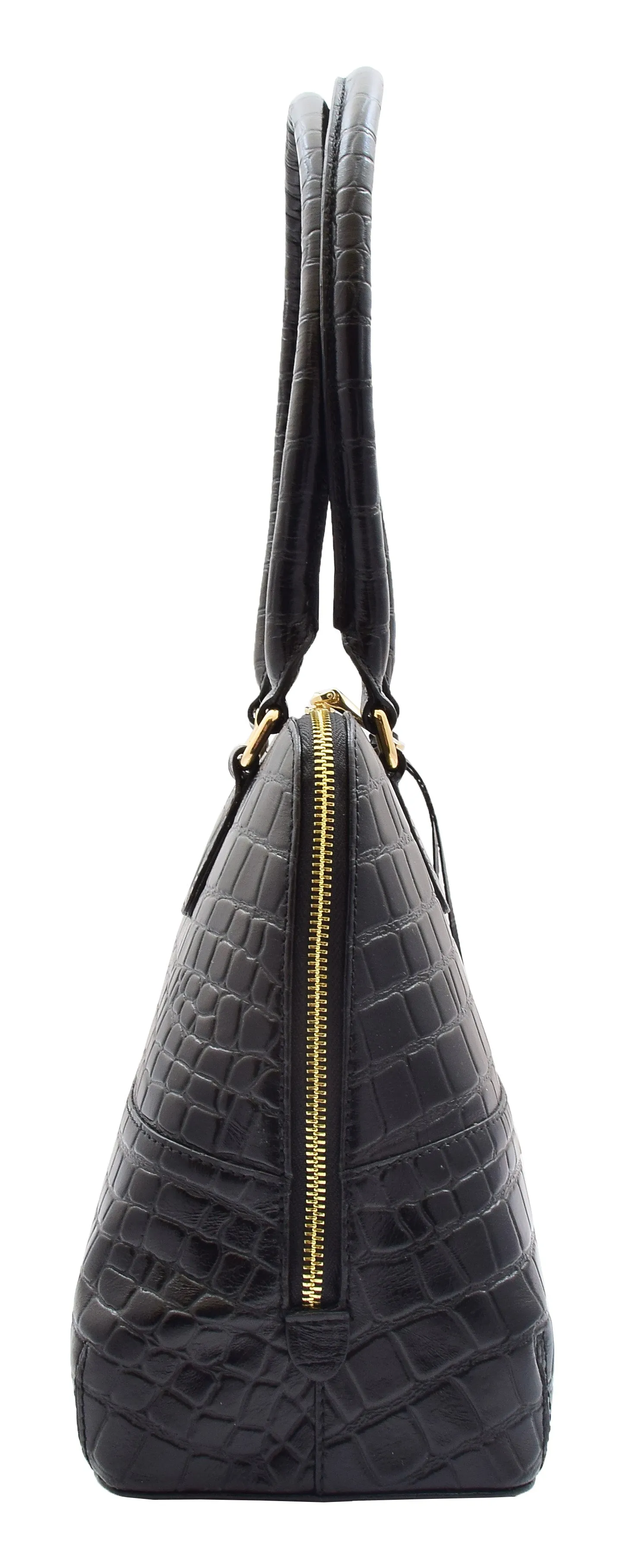 DR298 Women's Leather Handbag Doctor Shape Croc Print Hobo Bag Black