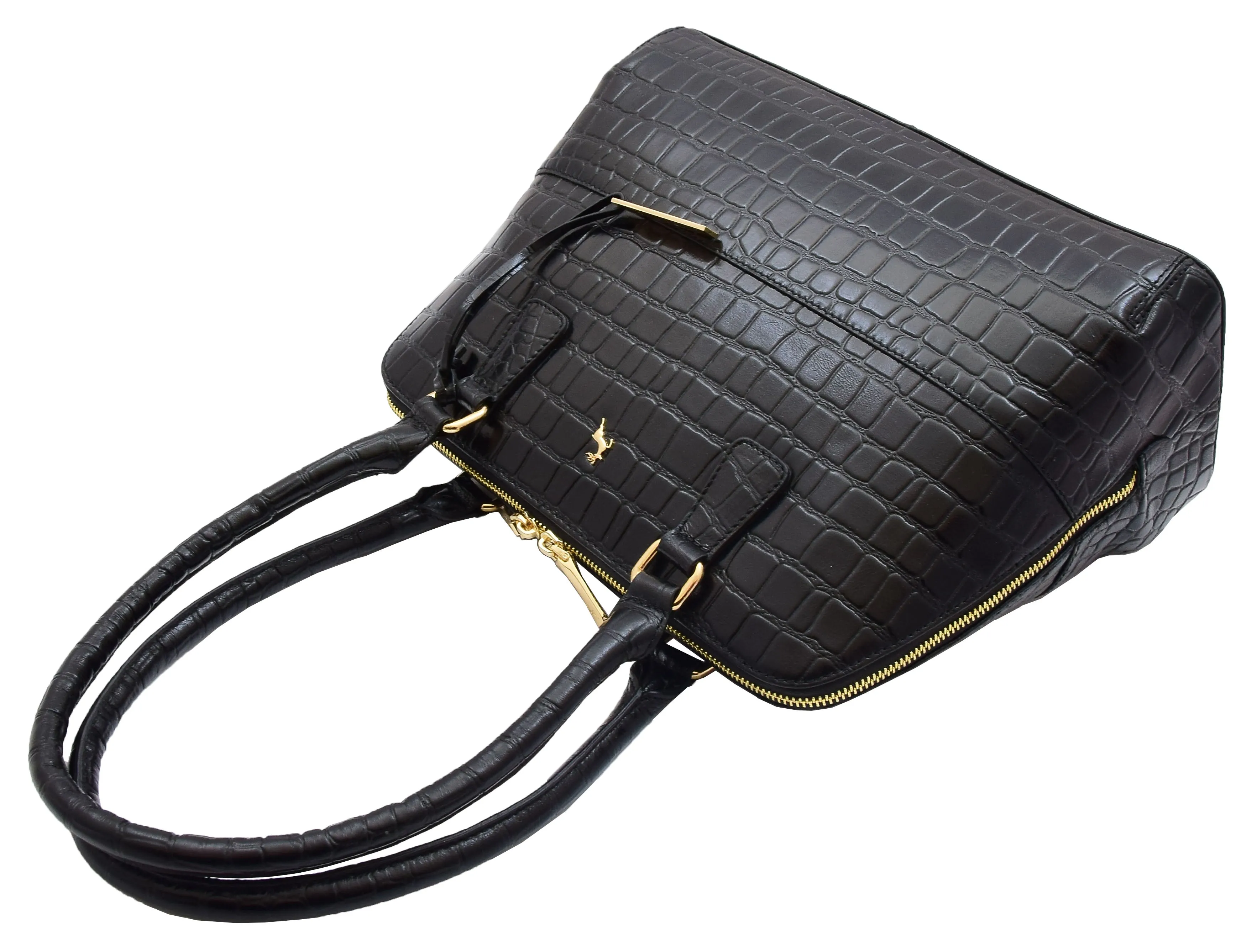 DR298 Women's Leather Handbag Doctor Shape Croc Print Hobo Bag Black