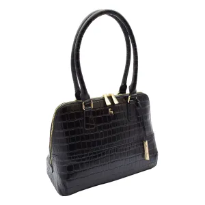 DR298 Women's Leather Handbag Doctor Shape Croc Print Hobo Bag Black