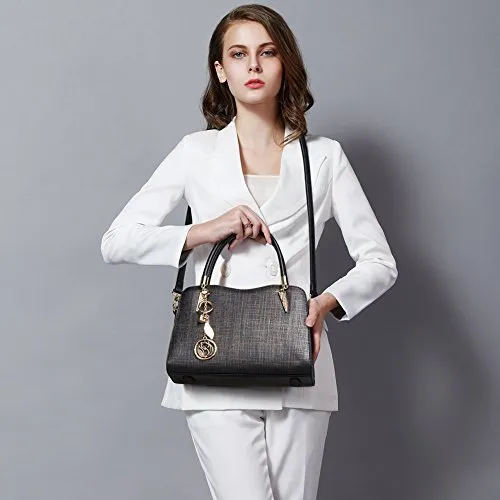 Foxer Leather Handbag, Genuine Leather with Adjustable Shoulder, Black