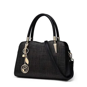 Foxer Leather Handbag, Genuine Leather with Adjustable Shoulder, Black