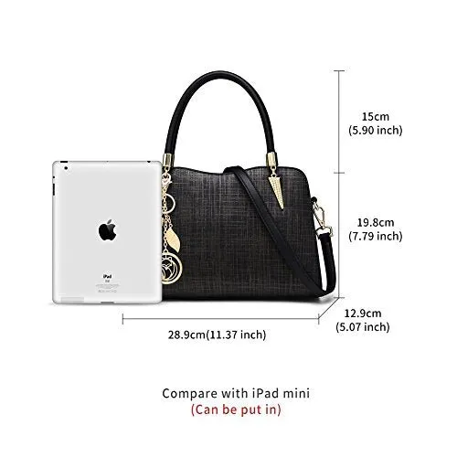 Foxer Leather Handbag, Genuine Leather with Adjustable Shoulder, Black