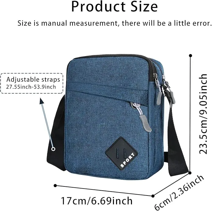 FuninCrea Mens Shoulder Bag Nylon and Oxford Crossbody Bag, Messenger Bag with Zipper and Adjustable Strap