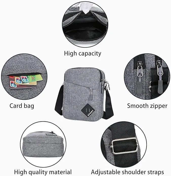 FuninCrea Mens Shoulder Bag Nylon and Oxford Crossbody Bag, Messenger Bag with Zipper and Adjustable Strap