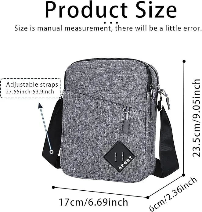 FuninCrea Mens Shoulder Bag Nylon and Oxford Crossbody Bag, Messenger Bag with Zipper and Adjustable Strap