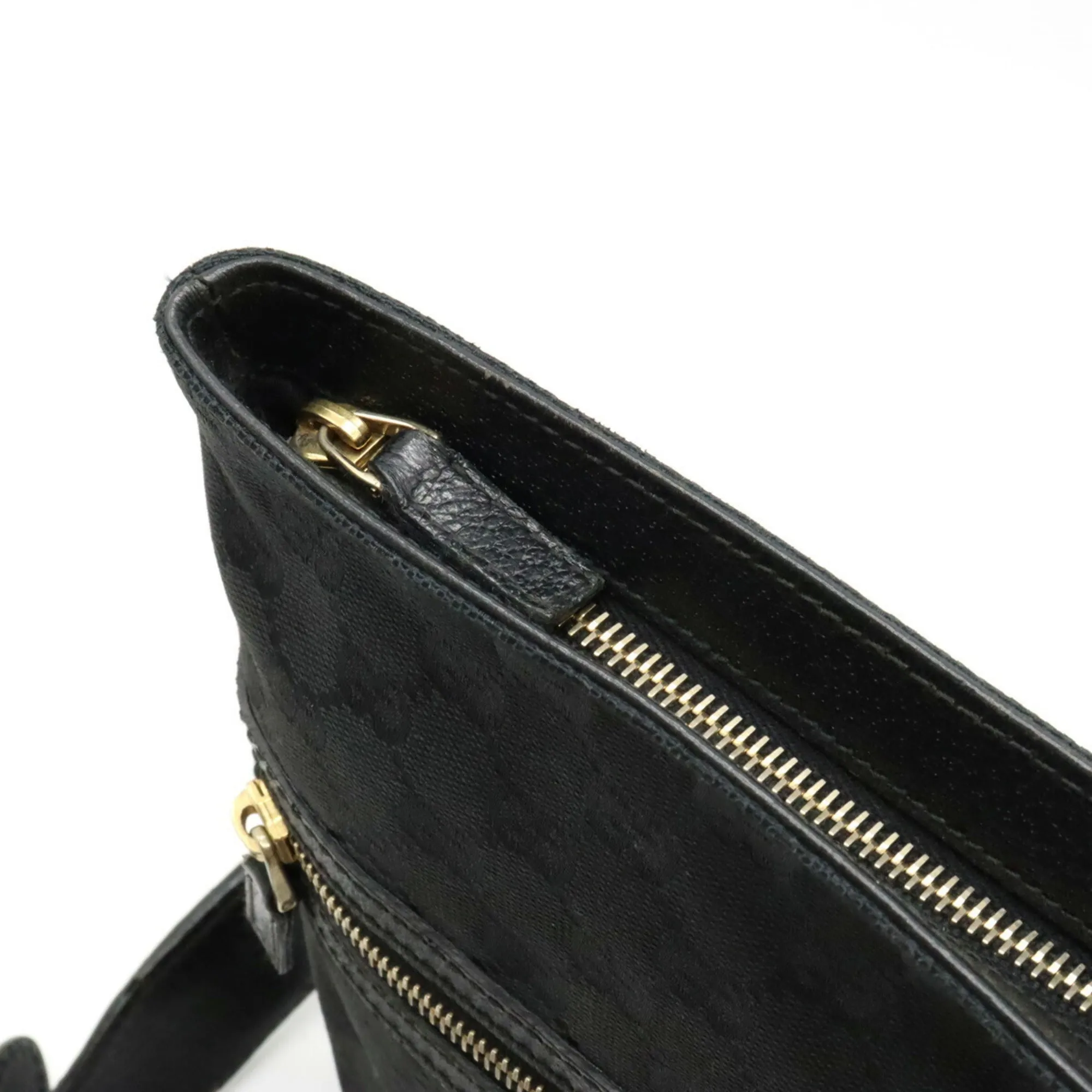 GUCCI GG Canvas Horsebit Shoulder Bag Leather Black 145809